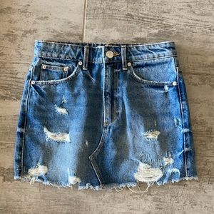Zara distressed denim mini skirt